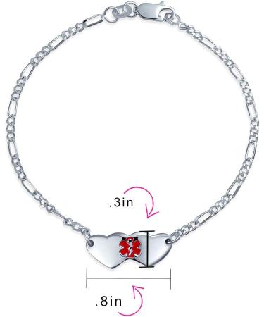 Engravable Sterling Silver Medical ID Bracelet - Dainty Double Heart Shape for Teens | 6-7 Inch Adjustable Wrist - Buy Online on GoSupps.com