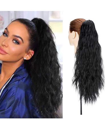 Ponytail extension clip in extensions corn wave hair extension with clamp soft naturally ponytail hair part 60cm-165g #schwarz 60 cm black