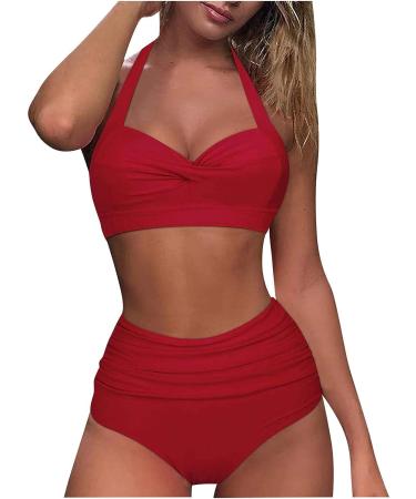 MSAIKRIC High Cut Retro Swimsuit Set - Red/Small - Buy Online on GoSupps.com