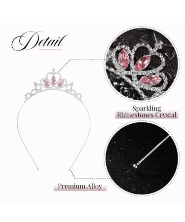 Yean Silver Crystal Princess Crown Tiara Headband for Girls - Pink Birthday Party Hair Accessory - Buy Online on GoSupps.com
