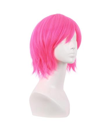 MapofBeauty Neon Pink Short Straight Fiber Wig - 12 Inch Side Bangs Cosplay Wig for Stunning Looks - Buy Online on GoSupps.com