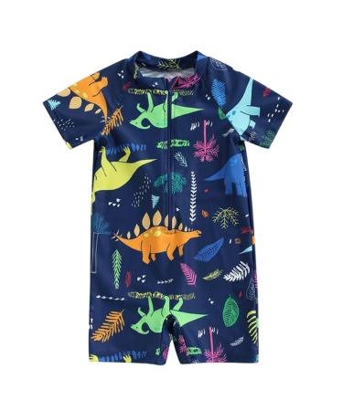 PythJooh Baby Boy Swimsuit Zipper Rash Guard One Piece Beach Swimwear Shark Print Shorts Swimming Outfits 0-5Years 1-2 Years C - Navy Dinosaur