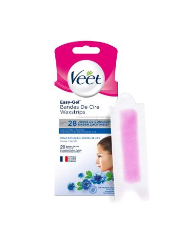 Veet EASY GEL - 20 Bandes de Cire Froide Visage - Peaux Sensibles - Sans Frotter - Epilation Longue Dur e