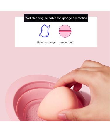 Brush Cleaning Mat | Foldable Cosmetic Brushes Scrubber Bowl Portable Cleansing Mats Washing Tool for Women's Brushes Sponge and Pink - Buy Online on GoSupps.com