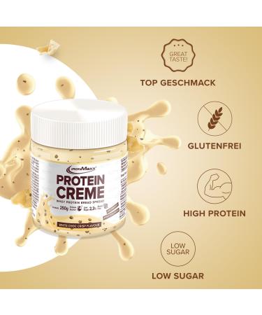 Ironmaxx Protein Creme - White Choc Crisp | 250g High Protein Spread | Low Carb & Low Sugar | Healthy Bread Topping - Buy Online on GoSupps.com