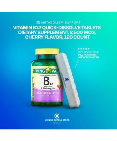 Spring Valley Vitamin B12 2500 MCG Quick-Dissolve Cherry Tablets - 120 Count with Pill Organizer - Buy Online on GoSupps.com