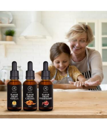 Flavor Drops Set - 3 x 50ml Caramel Vanilla & Strawberry | Vegan Sweetener for All Foods - Dark Pipette Glass Bottles - Buy Online on GoSupps.com