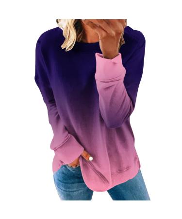 Ganfancp Women's Crewneck Sweatshirt Winter Lightweight Long Sleeve Pullover Tops Casual Gradient Print Comfy Loose Blouse Purple Women Tops 37 XX-Large