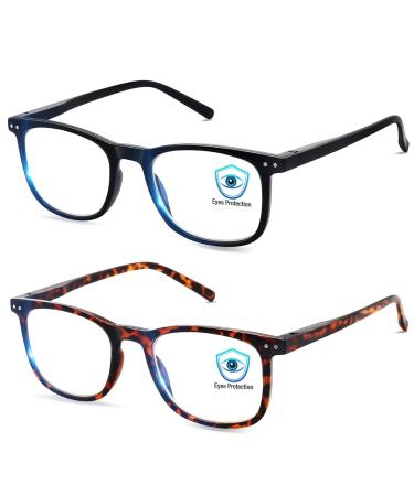 Blue Light Blocking Glasses, Blue Blocker Computer Glasses for Men Women, Anti Glare 400 UV & Eye Strain Fake Square Glasses Tortoise + Black