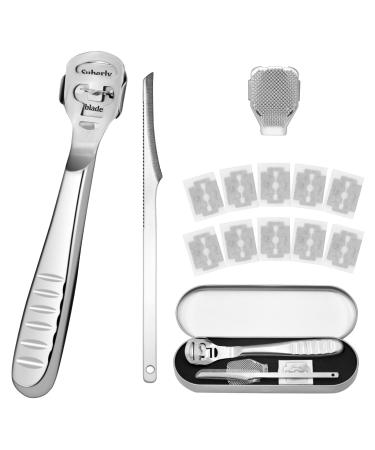 AUXSOUL Pedicure Kit 13 Pcs Foot Care Rasp Files Callus Shaver with Foot File 10* Blades Protection Cap Storage Box Heel Scraper Callus Remover Tool for Removing Dead Skin and Tough Skin(Silvery)