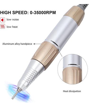 Golden Electric Nail Drill Handle 35000rpm Low Noise Handpiece Cutter - Manicure Pen Accessory - Buy Online on GoSupps.com