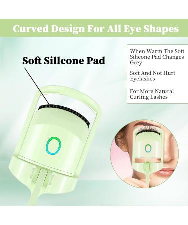 Heated Eyelash Curler Electric Heated Eyelash Curler Clip Rechargeable Heating Eyelash Curler USB-C with Comb 2 Modes and Silicone Heated Sensing Pads (Green) - Buy Online on GoSupps.com