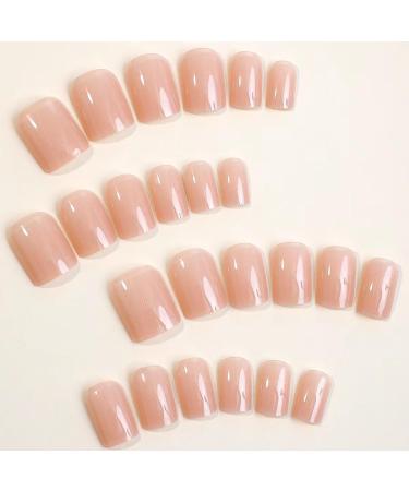 Justotry 24 Pieces Nude Angular Press-On Nails | Glossy Monochrome Fake Nails for Nail Art | Beautiful Square French Fingernails for Women - Buy Online on GoSupps.com