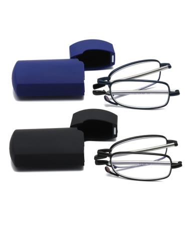 Hubeye 2 pairs of foldable reading glasses Mini portable reading aid made of stainless steel with hard shell case anti-blue visual aid for men and women 2.50 blue/black 2.5 diopters - Buy Online on GoSupps.com