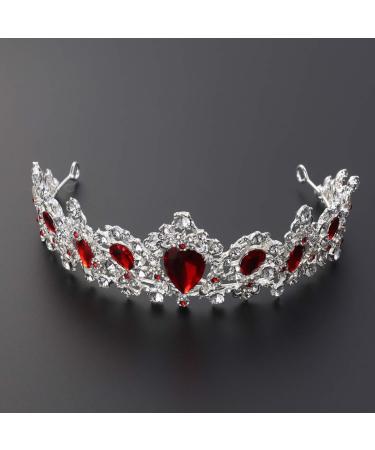 Baroque Queen Crowns Rhinestone Crystal Tiara Headband - Silver Base Red | Beaupretty - Buy Online on GoSupps.com