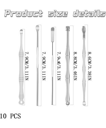 10PCS Stainless Steel Ear Wax Removal Kit with Storage Bucket - Easy to Clean Portable and User-Friendly Ear Cleaning Tools for Adults Men Women (Silvery) - Buy Online on GoSupps.com