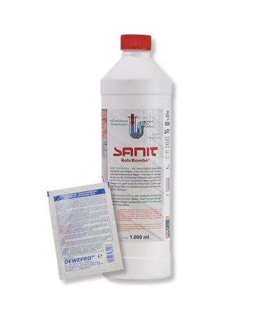 Dewepro -Set: Sanit Rohrbomb (3066) - bottle of 1000ml - the alternative pipe cleaner - acid -free it solves constipation especially caused by hair - including 1 St. Dewro single scrubs 1 bottle