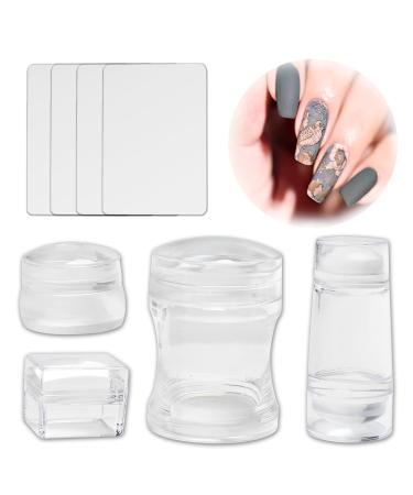Silicone Nail Art Stamper Kit in Four Size and Four Scrapers, Jelly stamper for nails stamping nail polish,Round Square Clear Nail Art Stamp nail stamping kit for DIY decoration