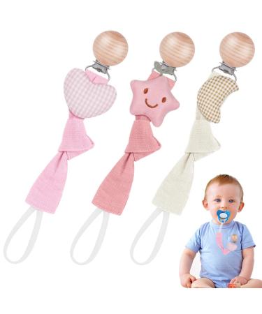 Vicloon 3 Pcs Baby Dummy Clips Dummy Clip Boys Girls Wooden Dummy Clips for Baby Soother Pacifier Chain Holder Clips BPA Free Baby Dummy Chain for Teether Toy or Soothie pink/beige - Buy Online on GoSupps.com