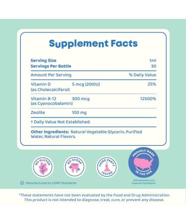 JoySpring DetoxZee Zeolite Drops for Kids Clinoptilolite Mineral Supplement with Vitamin D3 & Cyanocobalamin B12 Liquid Vitamins for Kids Mild Berry Flavor Crafted in USA 30 Servings 1 Fl Oz (Pack of 1) - Buy Online on GoSupps.com