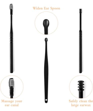 Fumanduo 6-Piece Ear Cleaner Set - Stainless Steel Ear Wax Remover Reusable 6-in-1 Medical Ear Cleaner for Kids & Adults with Storage Box (Black) - Buy Online on GoSupps.com