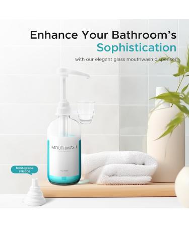 Buy Oylik Mouthwasher - Refillable Transparent Bathroom Glass with Cup Holder & Pump - 480ml - Includes Funnel & Label - Buy Online on GoSupps.com