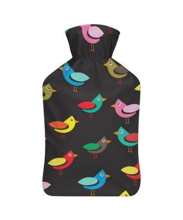 Color Bird Hot Water Bottle With Cover Plush Bed Bottle Hand Warmer For Adults And Children 26.5X15.3cm