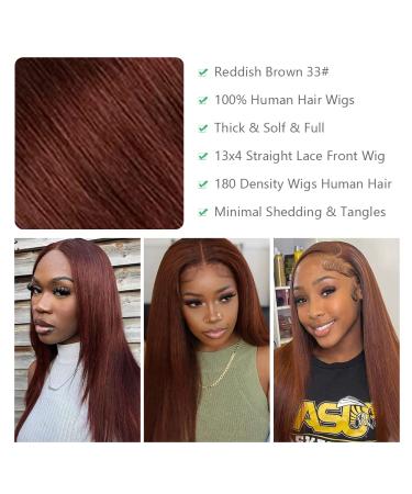 Reddish Brown 22 Inch Lace Front Human Hair Wig for Black Women - Brazilian Copper Red 13x4 Frontal Wig with Baby Hair, Pre Plucked, 180% Density - Buy Online on GoSupps.com