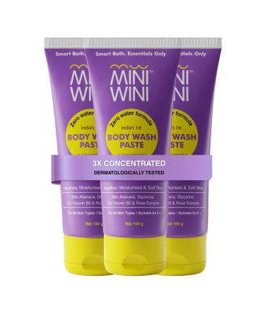 MiniWini 3X Concentrated Body Wash Paste Pack of 3 X 100g (3.2 fl oz) | Face + Body Cleanser | Aloe Vera Pro-Vitamin B5 & Glycerin | Travel-Friendly | Daily Use | Men Women & Kids | All Skin Types