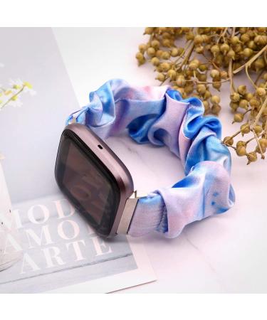 UooMoo Tie Dye Scrunchie Elastic Band for Fitbit Versa - Blue & Pink | Replacement Wristband for Versa Series 6, Versa 2, Versa Lite - Elastic Hair Wristband - Buy Online on GoSupps.com
