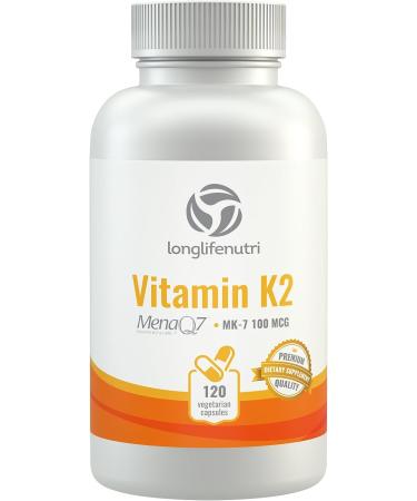 Vitamin K2 MK7 100mcg with MenaQ7, 120 Vegetarian Capsules | Heart and Bone Health Supplement with Natto Nattokinase | Cardiovascular Vitamins with Menaquinone 7 | Non-GMO K2 MK7 120 Count - Buy Online on GoSupps.com