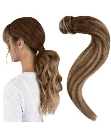 Easyouth braid hair extension real hair wrap around real hair braid extensions 12 inch color medium brown mix honey blonde and medium brown 70g clip in braid extensions ponytail #4/27 cm 1-26 py #4/27/4