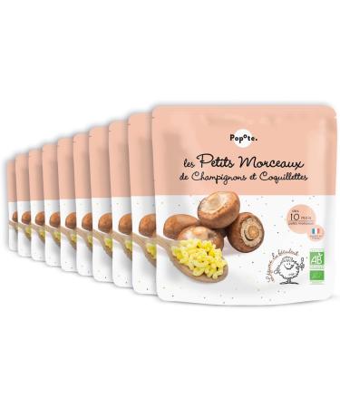 POPOTE - Petits Morceaux Champignons Coquillettes Bio - Repas B b D s 10 Mois - Sachet Individuel 190g - Recette Simple et quilibr e - Format Pratique Emporter - Pack Familial 10 x 190g Champignons Coquillettes D s 10 Mois - 190 g