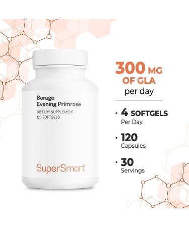 Buy Supersmart Borage & Evening Primrose GLA Oil Supplement - High Potency Cold Pressed Non-GMO Gluten Free 120 Softgels with Vitamin E - International Shipping Available - Buy Online on GoSupps.com