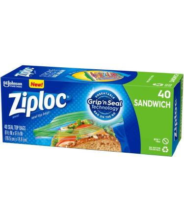 Ziploc Sandwich and Snack Bags for On the Go Freshness Grip 'n Seal Technology for Easier Grip Open and Close 40 Count - Buy Online on GoSupps.com