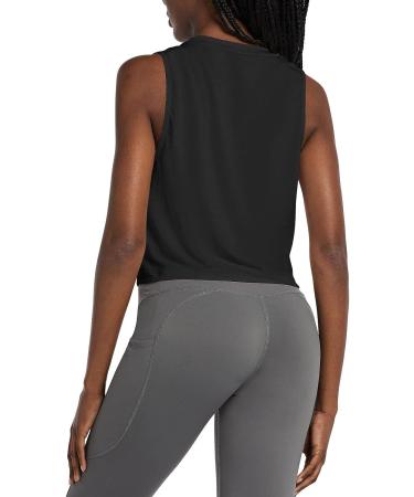 BALEAF Women's Black Crop Top | Workout Athletic Tank Muscle Shirt - Buy Online on GoSupps.com