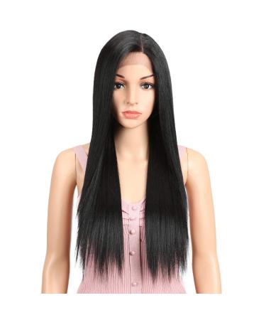 Joedir 13x4x4 Lace Front Wig - Long Straight Black Wig with Baby Hair Synthetic High-Temperature Resistant 180% Density - 76 CM - Buy Online on GoSupps.com