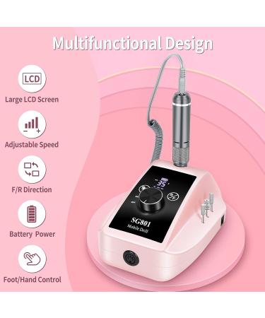 HUGMAPLE Professional Nail Drill 35000RPM Electric File Machine | Rechargeable Cordless E-File for Acrylic Nails with Bits & Foot Pedal - Pink - Buy Online on GoSupps.com