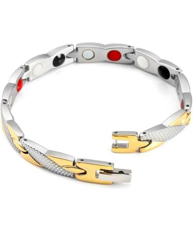 Jovivi Women's Magnetic Bracelet - Stainless Steel X-Shape Bangle with 4-in-1 Magnets | Snake Pattern Silver-Gold Design - International Shipping Available - Buy Online on GoSupps.com