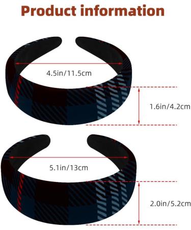Headbands Women Hair Head Bands 2 Pieces Wide Top Turban Velvet Hair Bands Elastic Headband Dark Blue Plaid Fashion Head Wrap 2 Size Multi-colored 4 - Buy Online on GoSupps.com