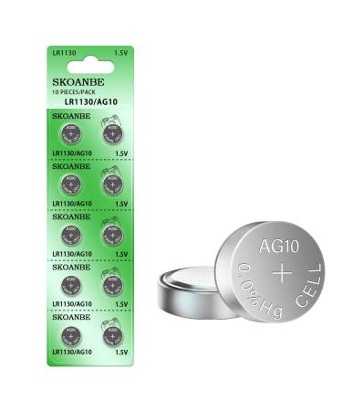 SKOANBE 10PCS LR1130 AG10 SG10 389 189 1.5V Button Coin Cell Battery 10 Count (Pack of 1)