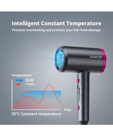 Sawop Hair Dryer with Diffuser Lightweight Blow Dryer for Curly Hair for Women/Men 1800 Watt Ionic HairDryer Blow Dryer with Nozzle for Fast Drying as Salon Portable Dark Grey - Buy Online on GoSupps.com