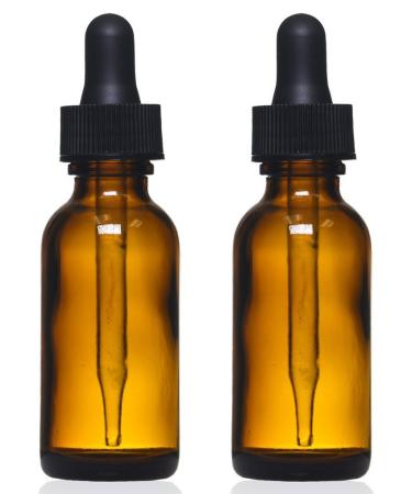 Amber Glass Bottles with Eye Droppers (1 oz, 2 pk) For Essential Oils, Colognes & Perfumes, Blank Labels Included