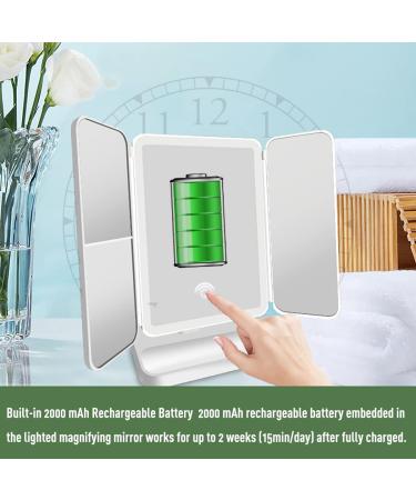 LISSAHNE 360 Foldable Trifold Makeup Mirror with Touch Control & LED Light Strip - 2X 3X 10X Magnifying, USB Rechargeable - Portable & Compact Vanity Mirror in White - Buy Online on GoSupps.com