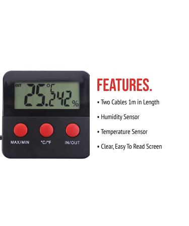 Remote Digital Reptile Thermometer & Humidity Gauge - Ideal for Terrariums, Hygrometer for Reptile Tanks, Incubators, Indoor & Outdoor Use - Buy Online on GoSupps.com