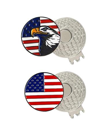 PINMEI Colorful Golf Ball Markers with Silver Color Golf Hat Clips usa flag eagle