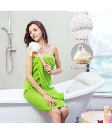 Foldrabbit Bath Tub Pillow Headrest with Dual-Sided Long Handle Brush - Spa Bath Accessories in White - Buy Online on GoSupps.com