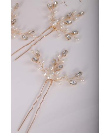 YERTTER Crystal Rhinestone Wedding Hair Pins Set - Bridal Bun Clip Accessories (Gold) - Buy Online on GoSupps.com