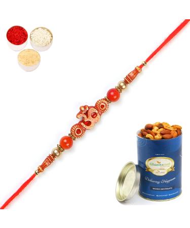 Ghasitaram Gifts Rakhis Online for Brother- 5504 Rakhi Thread with 100 GMS of Dryfruits Mix Can Rakhi with 100 gms of Dryfruits Mix Can