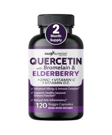 Quercetin with Vitamin C and Zinc - Elderberry - Quercetin 500mg - Quercetin with Bromelain - Zinc Quercetin - Vitamin D3 - 6 in 1 Daily Immune Support, Non-GMO, Gluten-Free - Sambucus Supplement -USA 120 Count (Pack of 1) - Buy Online on GoSupps.com
